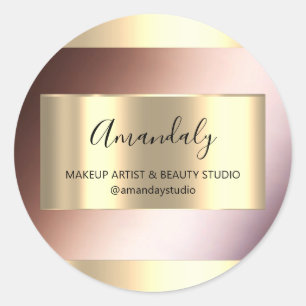 Makeup Beauty Shop Frame Gold Favor Blue Rose Classic Round Sticker