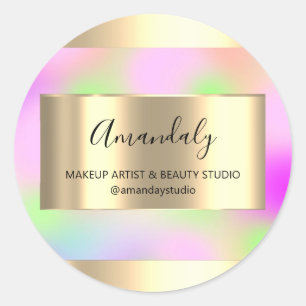 Makeup Beauty Shop Frame Gold Favor Pink Classic Round Sticker