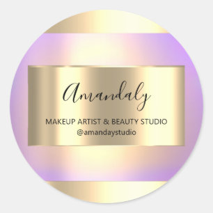 Makeup Beauty Shop Frame Gold Favor Rose Purple Classic Round Sticker