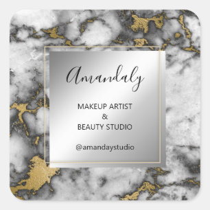 Makeup Beauty Shop Thank Gold Marble Frame Gray Square Sticker