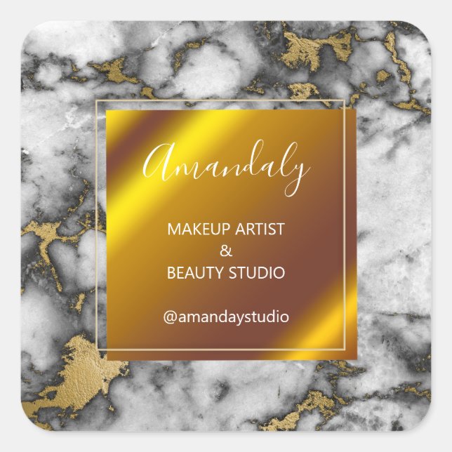 Makeup Beauty Shop Thank Gold Marble Frame Square Sticker (Front)