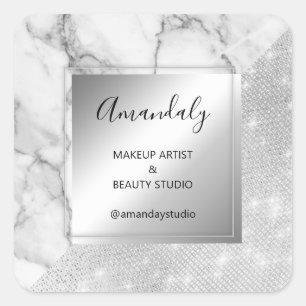 Makeup Beauty Shop Thank Marble Frame Gray Lux Square Sticker