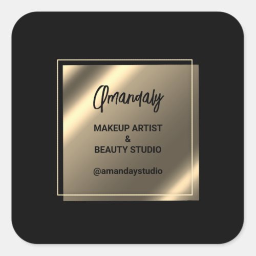 Makeup Beauty Shop Thank You Black Faux Gold  Square Sticker