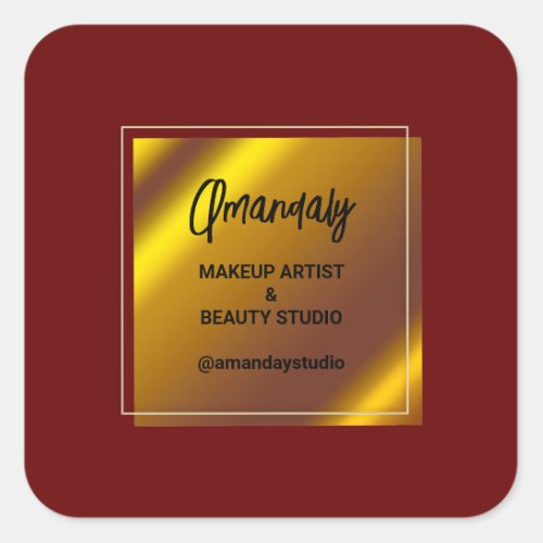Makeup Beauty Shop Thank You Gold Burgundy Frame Square Sticker