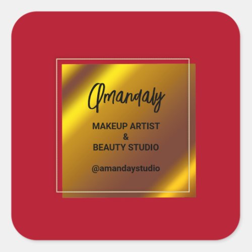 Makeup Beauty Shop Thank You Gold Red Frame  Square Sticker