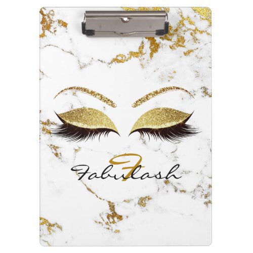 Makeup Beauty Studio Lashes White Marble Gold Clipboard