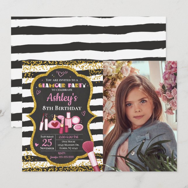 Makeup Birthday Invitation / Glamour Party (Front/Back)
