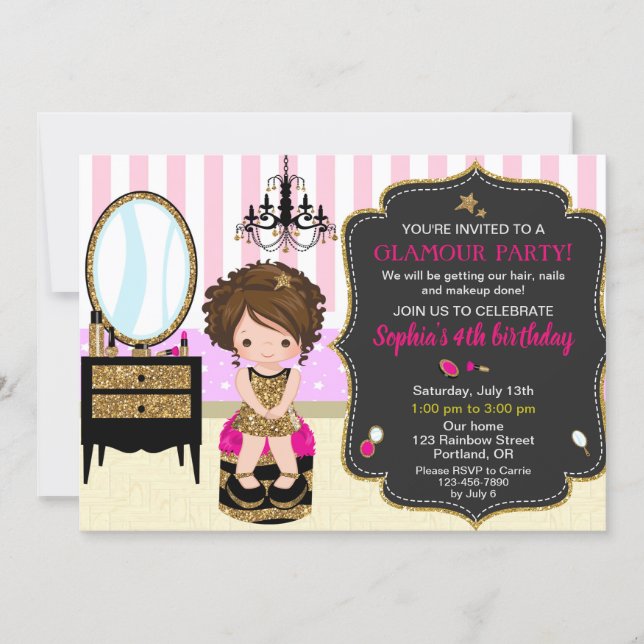 Makeup birthday invitation SPA fashion party girls (Front)