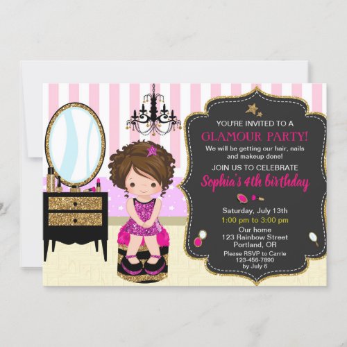 Makeup birthday invitation SPA fashion party girls