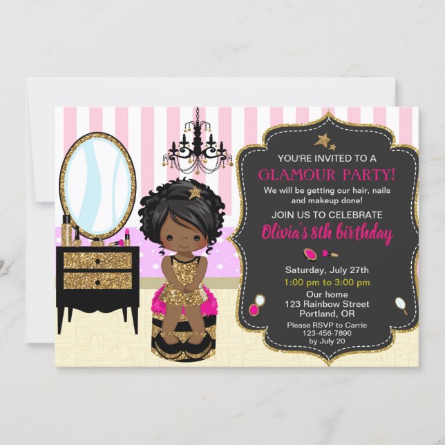 Makeup birthday invitation SPA nail polish invite (Front)