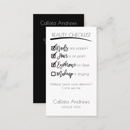 Makeup Black White Beauty Checklist Business Logo Appointment Card