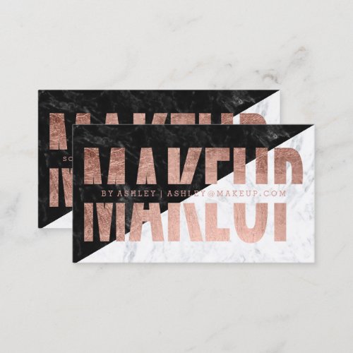 Makeup block cut out rose gold typography marble business card