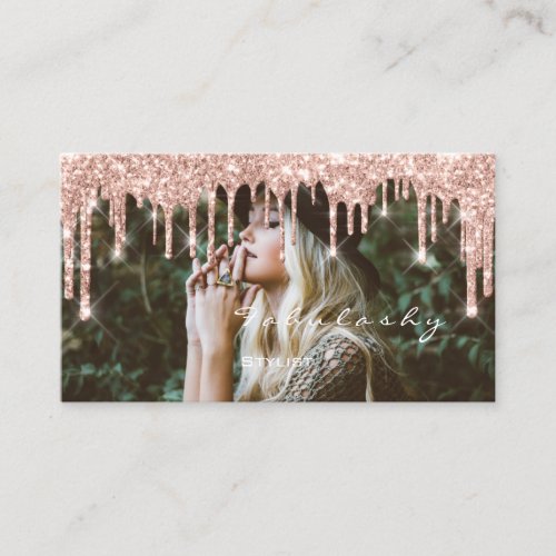 Makeup Blogger MUA Lashes Glitter Drips Rose Photo Business Card