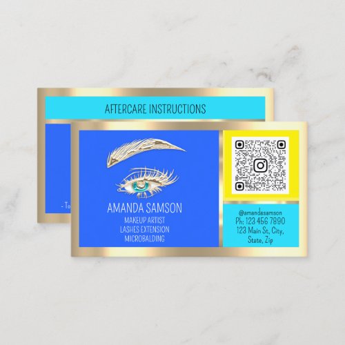 Makeup Blue Eyelash Microblade QrCode Aftercare Business Card