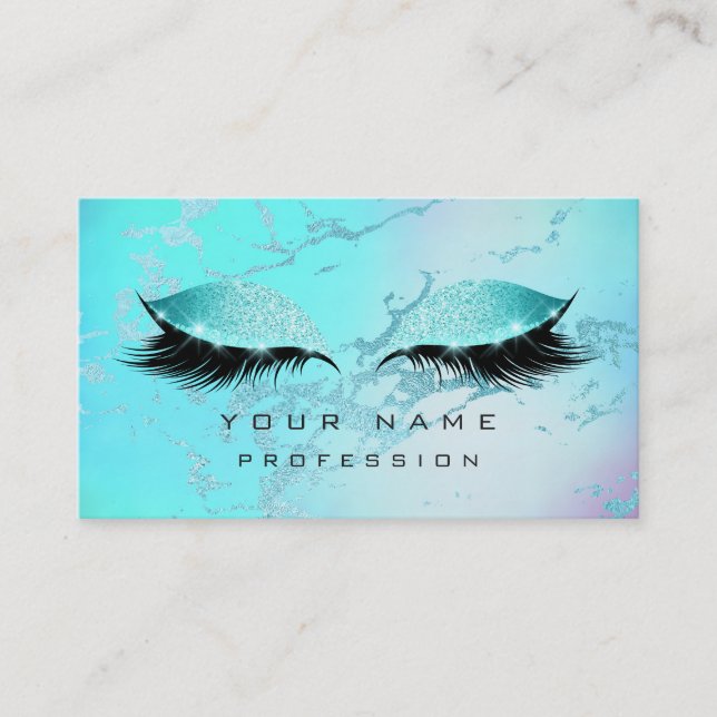 Makeup Blue Eyes Lashes Glitter Ombre Business Card (Front)