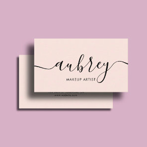 Makeup Blush Pink Calligraphy Minimalist Girly Business Card