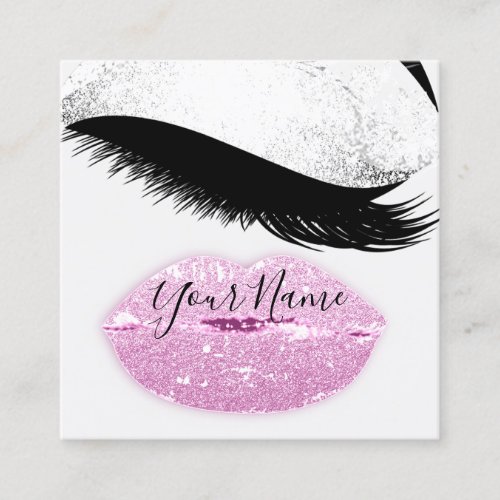 Makeup Boutique Pink Kiss Lips Lash QR Code Gray Square Business Card
