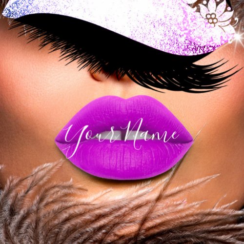 Makeup Boutique White Kiss Purple Lips Lash QRCode Square Business Card
