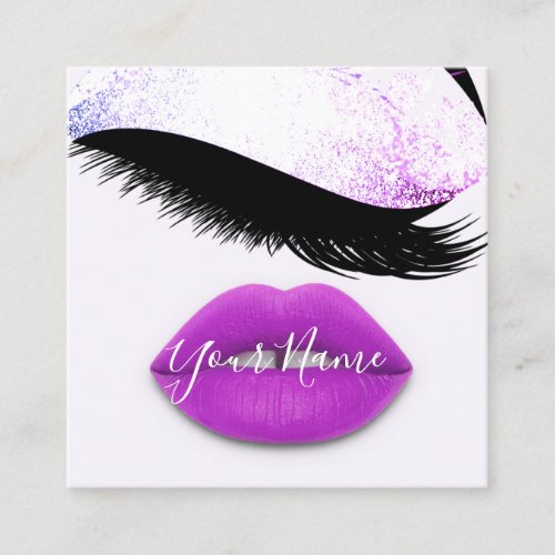 Makeup Boutique White Kiss PurpleLips Lash QR Code Square Business Card