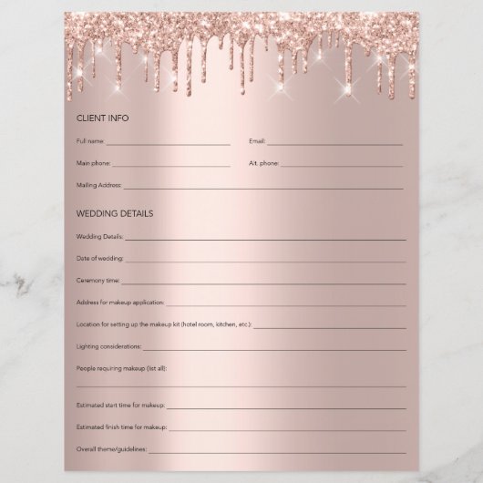 Makeup Bridal Consultation Form Rose Drips (Back)