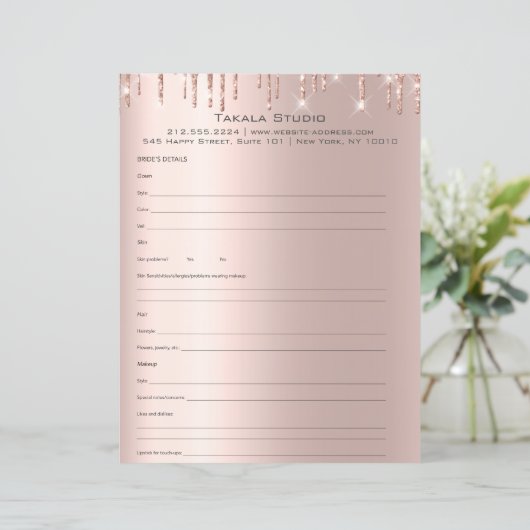 Makeup Bridal Consultation Form Rose Drips (Standing Front)