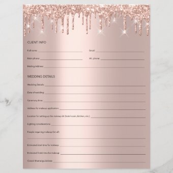 Makeup Bridal Consultation Form Rose Drips | Zazzle