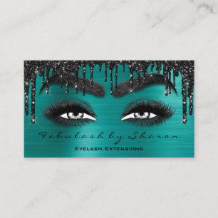 Makeup Brow Eyelash Extension QR Code Drips Teal Business Card