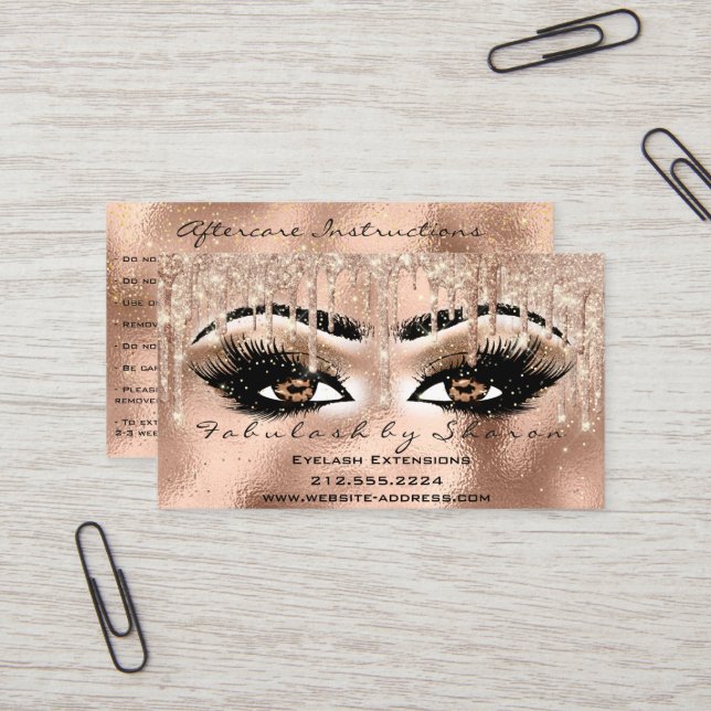 Makeup Brown Eyebrow Lashes Drip Aftercare   Business Card (Front/Back In Situ)