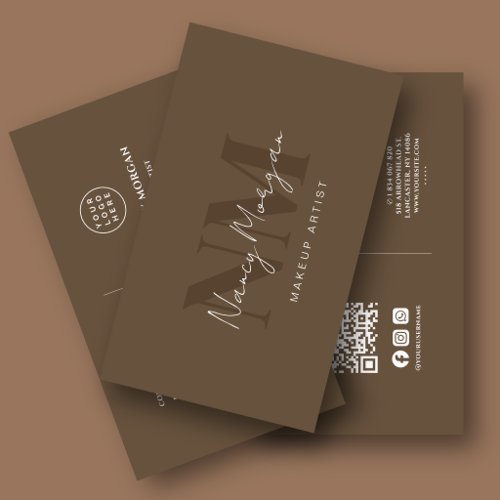 Makeup Brown Monogram QR Code Logo Business Card