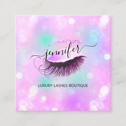 Makeup Brows Eyelash QR Code Logo Beauty Pink Square Business Card