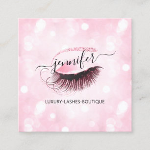 Makeup Brows Eyelash QR Code Logo Pink Square Business Card