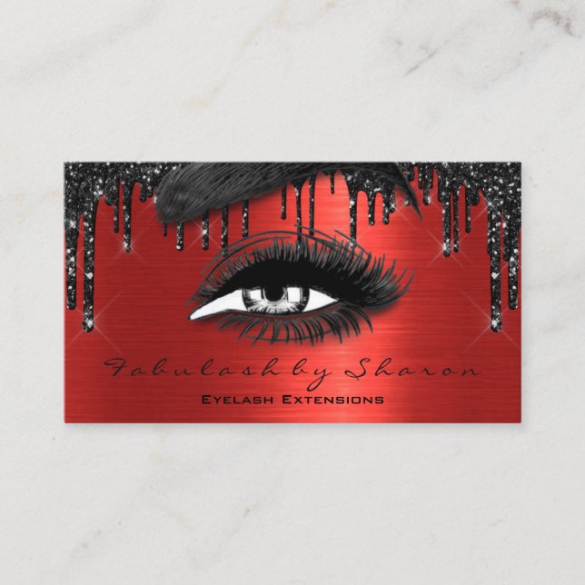 Makeup Brows Eyelashes Extension Red Black Drip QR Business Card (Front)