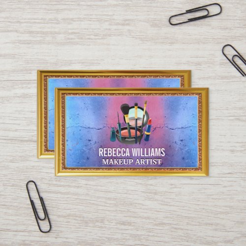 Makeup Brushes and Tools Compact  Gold Frame Business Card