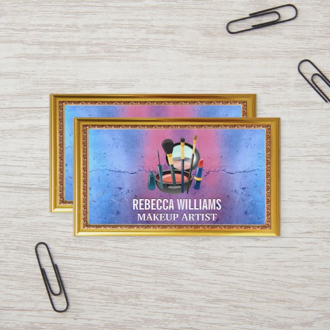 Makeup Brushes and Tools Compact | Gold Frame Business Card (Front/Back In Situ)