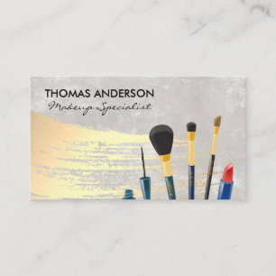 Makeup Brushes Gold Brushed Background Business Card