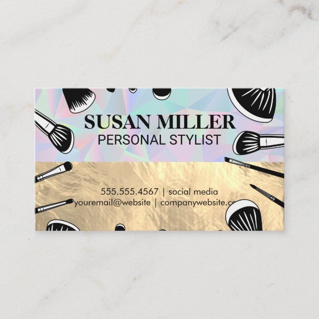 Makeup Brushes | Gold Geometric Business Card (Front)