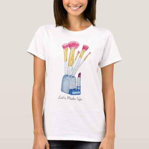 makeup brushes in holder still life art design T_Shirt