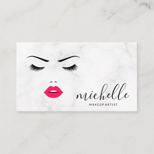 Makeup Brushes | Marble | Beautician Business Card (Front)