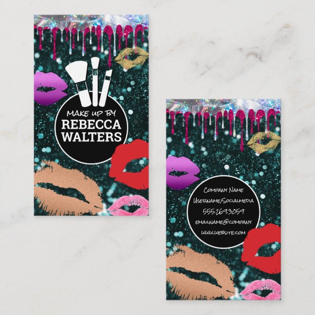 Makeup Brushes | Sparkly Glitter | Kisses Business Card (Front/Back)