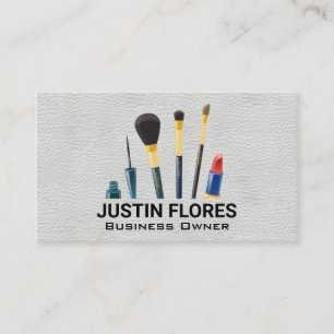 Makeup Brushes White Leather Texture Business Card