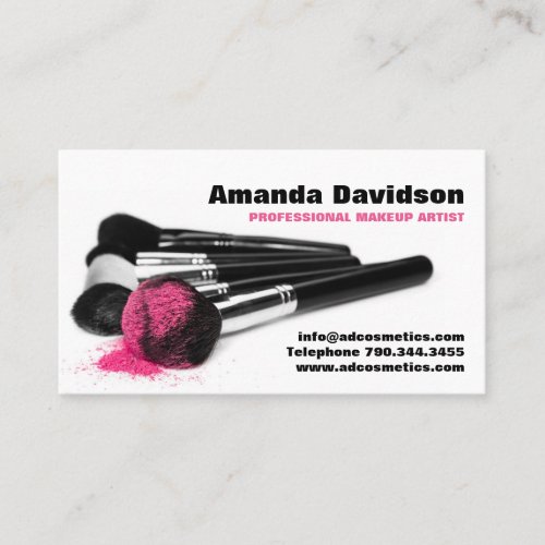 Makeup Brushes with Pink Blush Powder Business Card