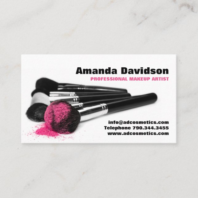 Makeup Brushes with Pink Blush Powder Business Card (Front)