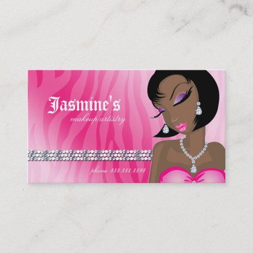 Customizable Makeup Business Card African American Zebra Pink