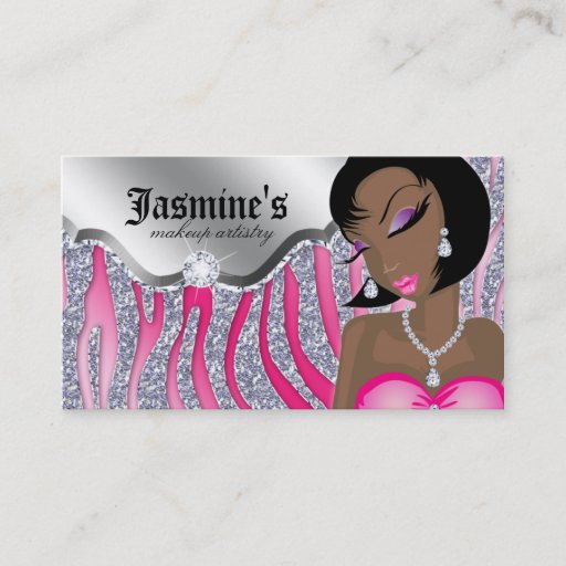Customizable Makeup Business Card African American Zebra PS