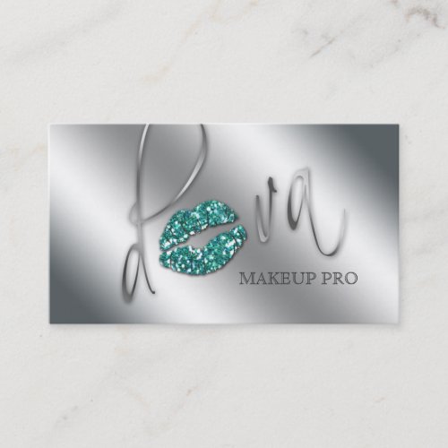 Makeup Business Card Diva Teal Sparkle Lips
