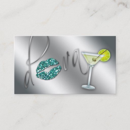 Customizable Makeup Business Card Diva Teal Sparkle Martini