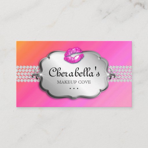 Customizable Makeup Business Card Silver Pink Orange Heart