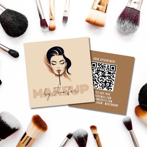 Makeup By Chic Custom Professional QR Code MUA  Square Business Card