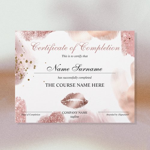 Makeup Certificate of Completion Award Course 