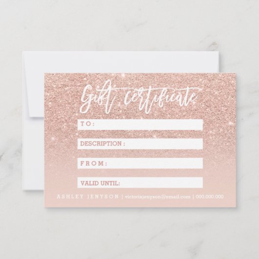 Makeup certificate typography blush rose gold (Back)